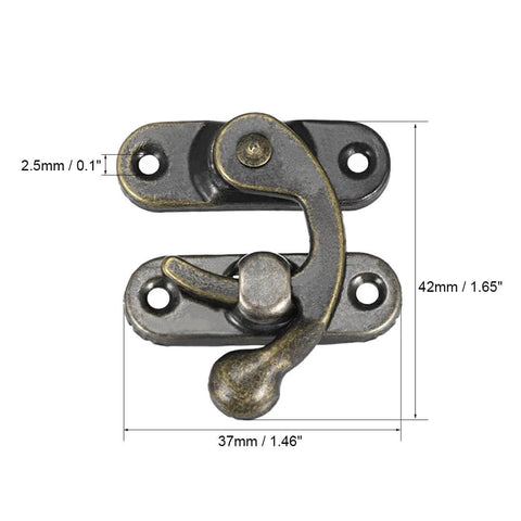 Front view of Vintage Lock Clasp Right Latch Hook Hasp 42mm x 37mm Swing Arm Latch Plated Bronze with dimensions labeled.