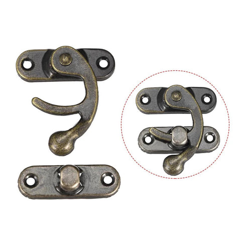 Vintage Lock Clasp Right Latch Hook Hasp 42mm x 37mm Swing Arm Latch Plated Bronze, 5 Pcs W Screws, front view
