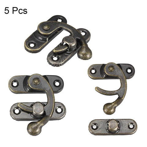 Vintage Lock Clasp Right Latch Hook Hasp 42mm x 37mm Swing Arm Latch Plated Bronze, 5 Pcs with screws, top view
