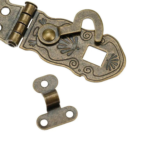 2 Pcs Vintage Style Notebook Hasp Set Bronze Tone Iron Antique Box Latch With Screws 90 Degree Hardware close-up view
