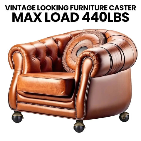 Vintage 2 Inch Ball Caster Wheels 12 Pack Antique Brass 360 Degree Swivel Plate Castors For Furniture Cabinets Shelves Chairs Sofas Desks Coffee Tables Kitchen Carts Heavy Duty Durable visible under leather chair.