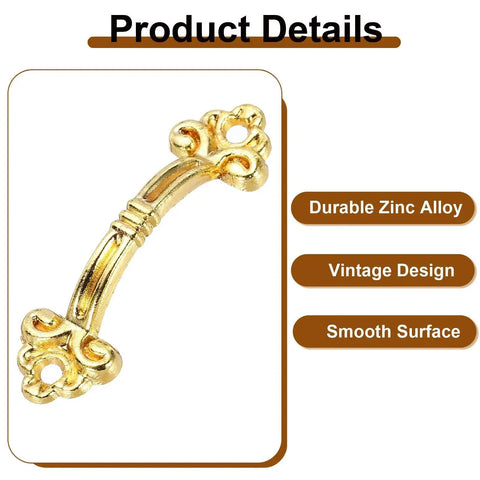 20Pcs Mini Decorative Drawer Pulls Gold Finish 1.9 Inch Zinc Alloy Cabinet Handles vintage style detail with product features.