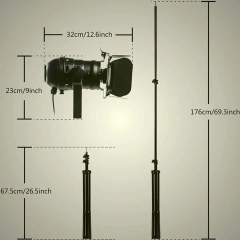 Vintage Industrial Floor Lamp Tripod With Adjustable Gooseneck In Black Finish, Height 68-180 Cm, 5 M Cord With Foot Switch, E26 Bulb Not Included, Pack Of 2 For Living Room Bedroom Office Bar Lighting For A Lit Ambience shown with size dimensions.