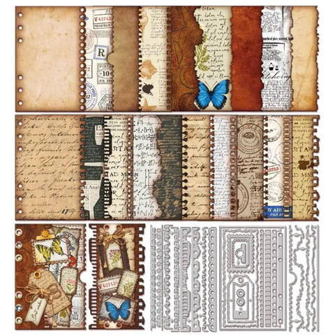 Vintage Torn Edge Label Cutting Dies Set For Scrapbooking And Card Making with colorful paper designs by GLOBLELAND.