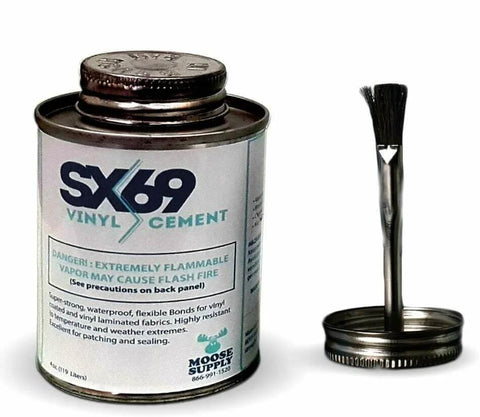 4oz SX-69 adhesive from Vinyl Repair Kit For Inflatables With 12x60 Inch Blue Marble Patch Roll and 15oz Pro Grade Heavy Duty PVC
