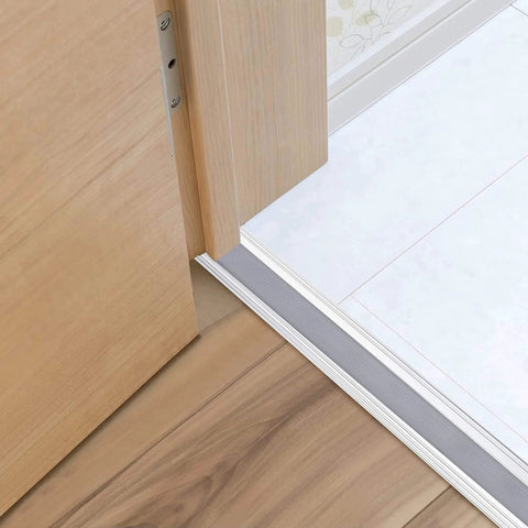 2 Pcs 39 Inch Vinyl Replacement Insert installed on door threshold, showing cuttable threshold seal strip for weather stripping sealing.