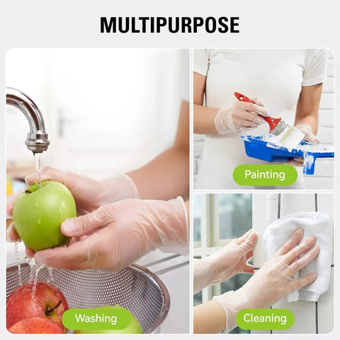 Disposable Vinyl Gloves For Food Prep And Cooking, Powder Free Latex Free Clear PVC Gloves used for washing fruit, painting, and cleaning.