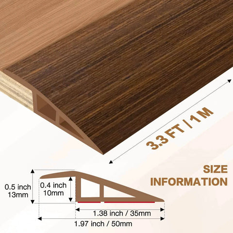 Floor Transition Strip Vinyl Door Threshold Ramp Self Adhesive Carpet Edging Strip Doorway Edge Trim, brown wood grain size guide