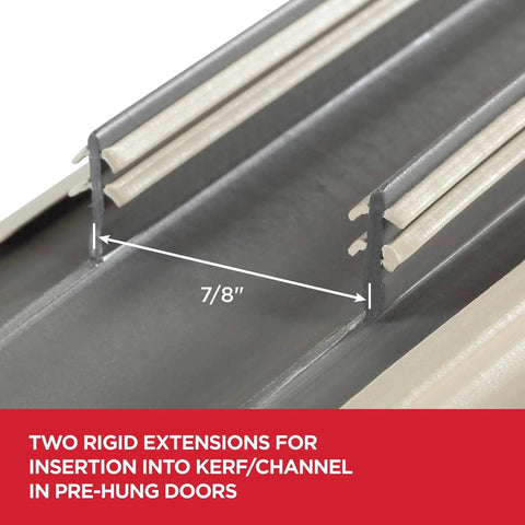 Vinyl Concealed Kerf/Channel Fit Under Door Seal close-up, 7/8" rigid extensions, easy-to-install draft stopper, energy-saving.