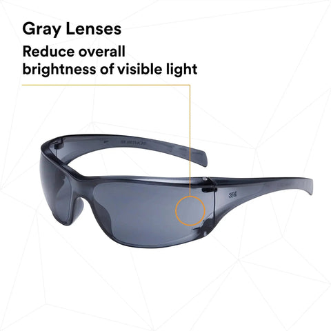 Virtua AP Safety Glasses ANSI Z87 Anti Fog Anti Scratch Gray Lens Side Shields with wraparound design and gray lenses.
