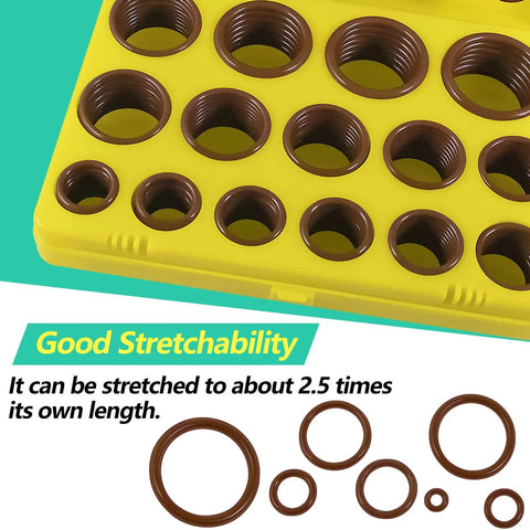 Viton O Ring Kit With 382 Pieces In 30 SAE Sizes FKM Oil And Heat Resistant O Rings displayed in a yellow case