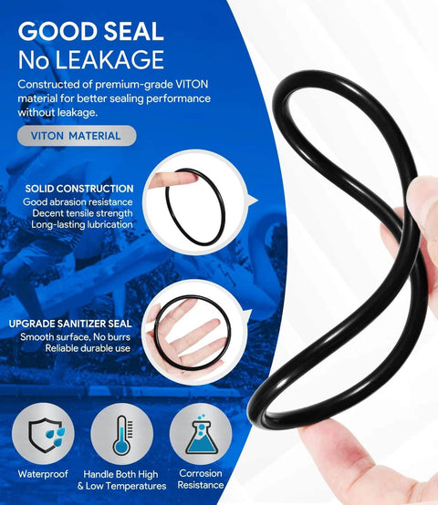 2 Pack Large Viton Collar O Rings Replacement For Nature2 Fusion Soft Inground Vision Above Ground Vision Pro Above Ground Pool Spa Systems Compatible With FSOFT700 FSOFT1400 Back Up Valve And More Premium Durable Seal Kit, showing flexible Viton O-ring held by hand.