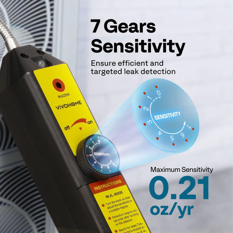 VIVOHOME HVAC refrigerant leak detector with LED light, yellow control panel and 7-gear sensitivity dial