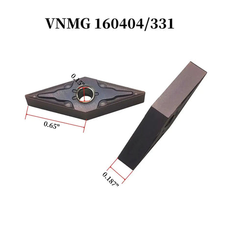 Pro Grade 10pc Set Carbide Turning Inserts VNMG331 VNMG160404, side and angle views, for MVJNR MVJNL MVVNN tool holders.