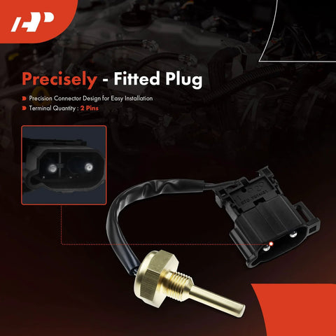Coolant temperature sensor with brass threaded probe and two-pin plug for Volvo models