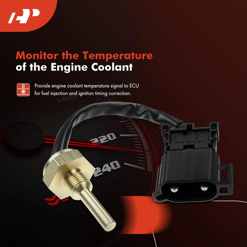 A-Premium coolant temperature sensor with brass threaded probe and black connector for Volvo 850/960, 1992–1997.