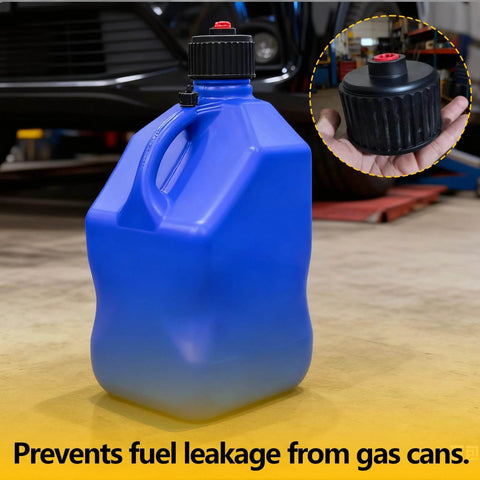 10 Pack 3043B O Ring Replacement Set For VP Racing Fuels 3042 Utility Jug Caps Heavy Duty Leak Proof Seal Gasket Rings For Fuel Jugs And Can Caps Providing Secure Leak Free Performance For Racing And Everyday Fuel Jugs And Containers, showing a blue fuel jug with cap and focus on leak-proof design.