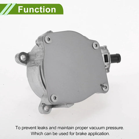 Brake Vacuum Pump For Volkswagen Beetle Golf Jetta Passat Rabbit SportWagen And Audi TT RS 2 point 5L 2006 2014 2012 2013 OE 07K145100H Aluminum Alloy Silver Tone 1 Pc Tuckbold Replacement Premium Quality Replacement For Easy Install In Engine Bay shown in silver aluminum, designed to prevent leaks and maintain vacuum pressure for brakes.