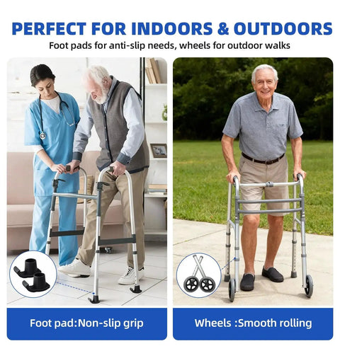 Replacement Heavy Duty Aluminum Caster Wheels For Standard Walker Aids With Non Slip Foot Pads, Suitable For Indoor And Outdoor Use