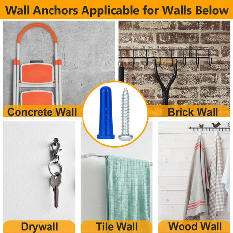 #10-12 Wall Anchors and Screws Kit 220pcs with Plastic Anchors and Galvanized Screws for Concrete Brick Drywall Tile Wood