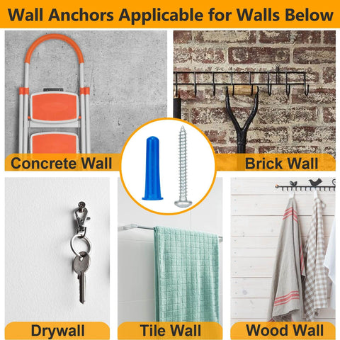 #12-16 Wall Anchors and Screws Kit 134pcs with Plastic Concrete Anchors and Galvanized Wood Screws for various wall types
