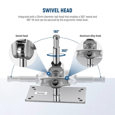 Wall And Ceiling Mount Bracket With Five Eighth Inch Stud And 360 Degree Swivel Ball Head showing swivel head details
