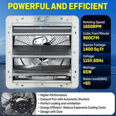 Front view of Beefy 12 Inch Wall Mounted Shutter Exhaust Fan with Automatic Shutter, 960 CFM, for garage and shop ventilation.