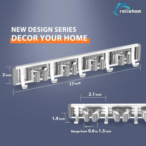 Wall Mounted Broom Holder With 4 Racks And 5 Hooks For Garage Kitchen Laundry Room Storage Organizer, size details.