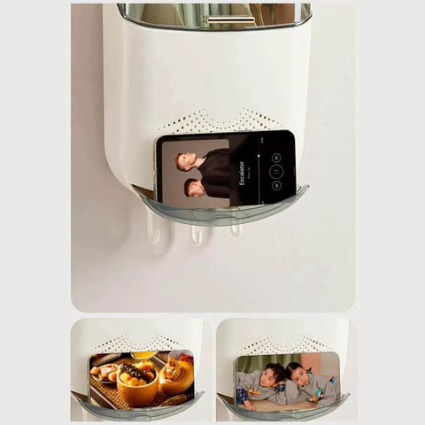 Wall Mounted Cutlery Holder - Kitchen Utensil Storage Box with Lid, Chopstick Container, Dustproof Spoon Organizer with media display