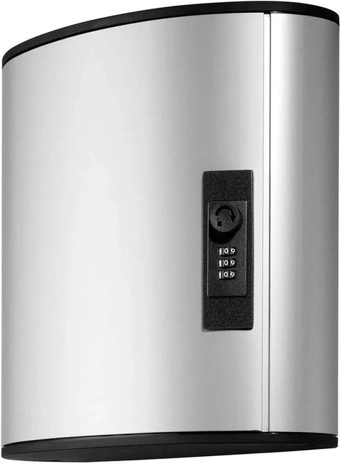 Wall Mounted Key Cabinet With Combination Lock That Holds 36 Key Tags In A Heavy Duty Brushed Aluminum Box, front view
