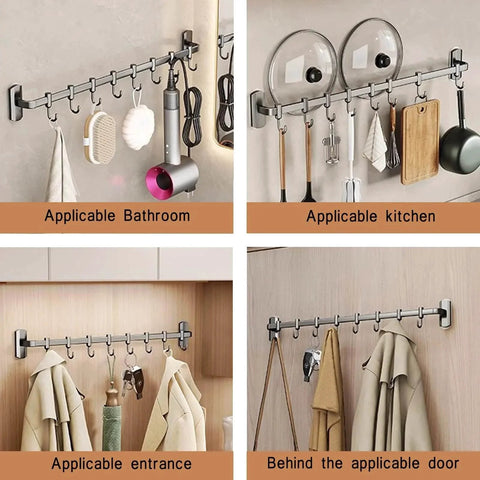 Kitchen Hooks Utensil Holder Wall Utensil Rack Kitchen Hooks for Utensils Kitchen Rail with Hooks Utensil Hooks, Black, 45cm in various settings