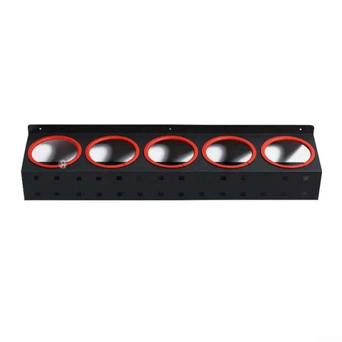 Wall Mounted Spray Bottle Rack With Five Hooks Heavy Duty Cold Rolled Steel Organizer for Car Wash Bottles, front view