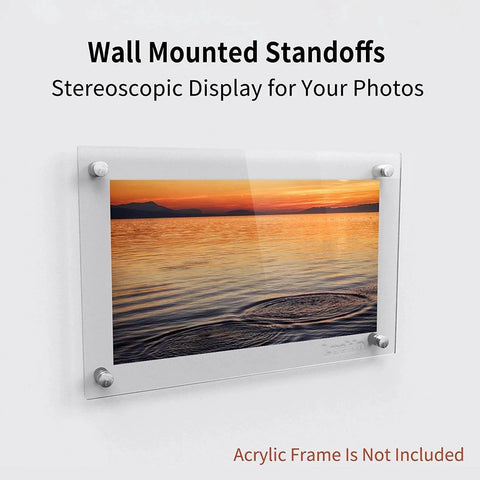 Acrylic photo display with 20 Pack Standoff Screws 1 Inch Diameter And 1 Inch Length Stainless Steel With Brushed Nickel Finish installed