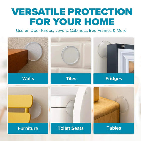 STRONGEST HOME Wall Protector for Door Knobs, clear adhesive bumpers on walls, tiles, fridges, furniture, toilet seats, tables.