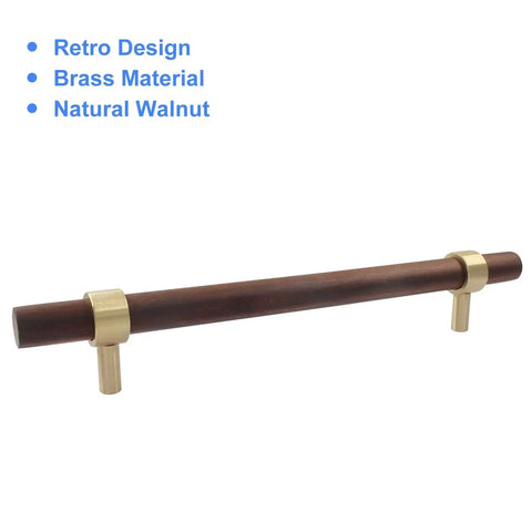 Walnut Wood Cabinet Pulls Set Of 2 With Screws, 160mm Hole Center Drawer Handles, Rustic Brass Knobs For Kitchen Cabinets