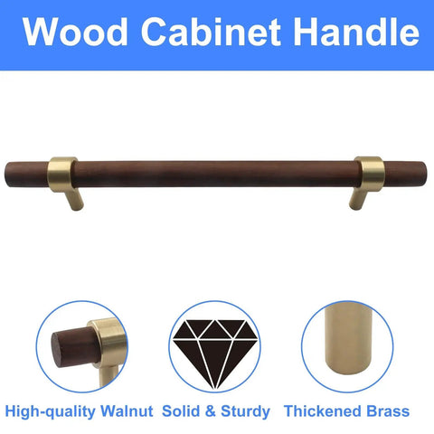 Walnut Wood Cabinet Pulls Set Of 2 With Screws, 160mm Hole Center Drawer Handles, rustic brass knobs, 8.66" length, classic retro style