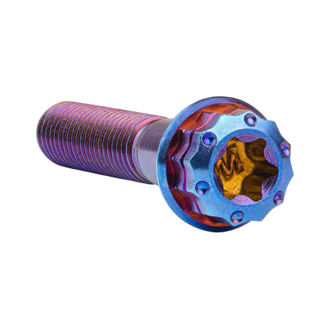 Wanyifa Titanium Flange 12 Point M6x30mm Screw Bolt in Burning Blue finish, close-up view of the intricate 12-point design.