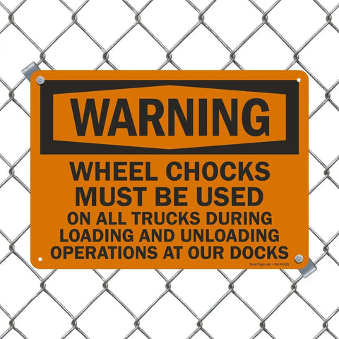 Warning Sign Wheel Chocks Required On All Trucks During Loading And Unloading At Our Docks Stay Safe 10 X 14 Inch Plastic Sign