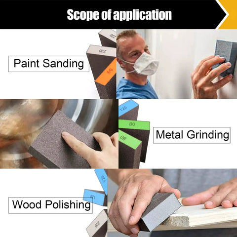 Man using 10 Pack Washable Sanding Blocks With Grit 60 80 120 180 220 For Wood Or Metal on various surfaces