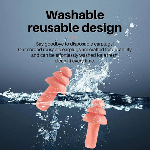 100 Pairs Silicone Corded Ear Plugs With String Reusable Noise Reduction Earplugs in water demonstrating washable design
