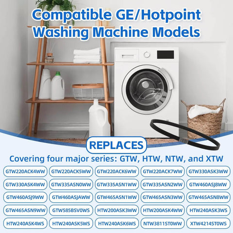 Washer Drive Belt for GE/Hotpoint Washing Machines Parts AP6328256, PS12299369 shown among compatible models list