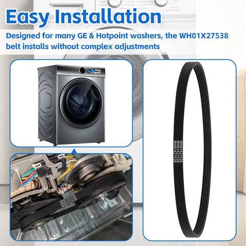 Washer Drive Belt for GE/Hotpoint Washing Machines Parts AP6328256, PS12299369, installation guide with washer and belt images