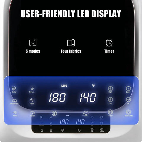 Control panel of a Portable Washer And Dryer Combo For Small Spaces With One Point Eight Cu Ft Capacity with LED display showing settings.