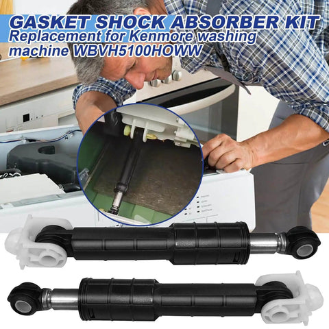 Washer Shock Absorber Kit With Four Shocks And Four Pins for GE and Kenmore Washers, shown with installation example.