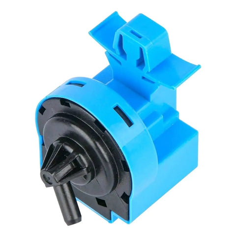 Samsung Washing Machine Water Level Pressure Switch DC96-01703G Sensor, blue casing, black control knob detail.