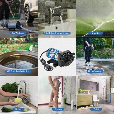 WASSERMANN 115V AC Diaphragm Pump, 5.5 GPM 65 PSI use scenarios: car washing, irrigation, kitchen, bathroom, and rain collection