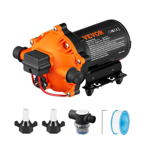 Water Diaphragm Pump, 12V DC, 5.5 GPM Flow, 70 PSI Rated Pressure (40-100 PSI Adjustable), 1/2" MNPT Self Priming Sprayer Pump with Pressure Switch for RV Camper Marine Boat Lawn, FCC Certified