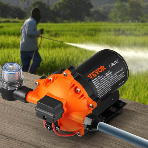 Water Diaphragm Pump, 12V DC, 5.5 GPM Flow, 70 PSI Rated Pressure, 1/2" MNPT Self Priming Sprayer with pressure switch