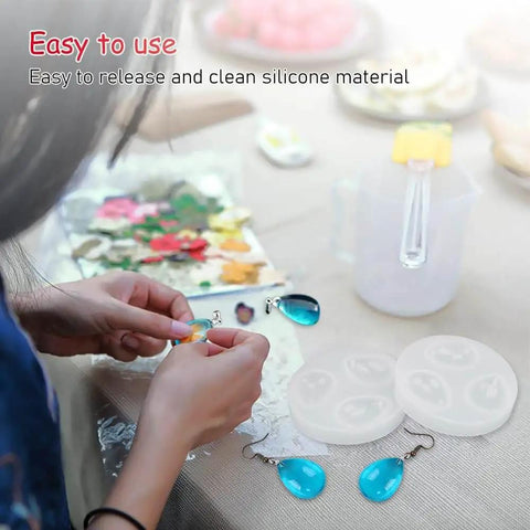 Water Drop Pendant Silicone Molds For Resin Casting Jewelry Making 2 Pack With Hole Easy Release in use with resin and bead crafts