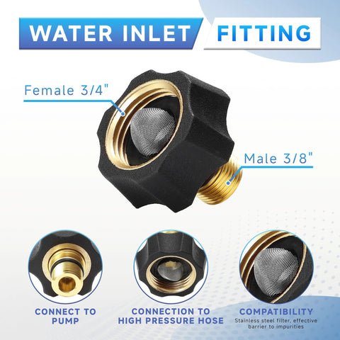 EZALOR water inlet fitting, 3/4in female to 3/8in male, gold brass, for pressure washer pumps